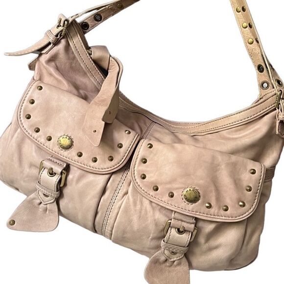 Marc Jacobs Tan Studded Leather Top Zip Front Pocket Hobo Shoulder Bag - Picture 1 of 16